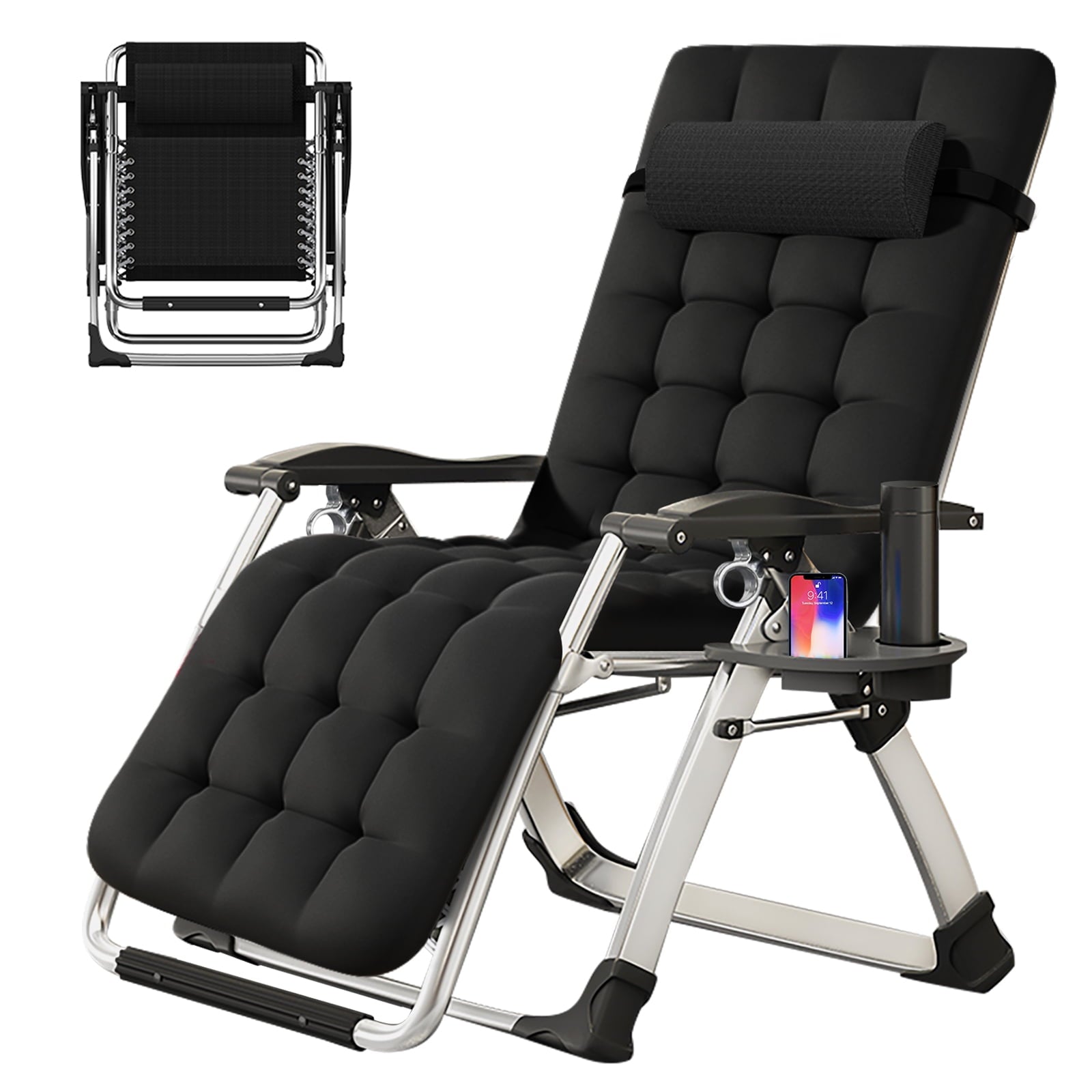 Lilypelle Zero Gravity Chair with Double Sided Pearl Mat Folding Lounge Recliner Chairs with Cushion,Cup Holder,Pillow