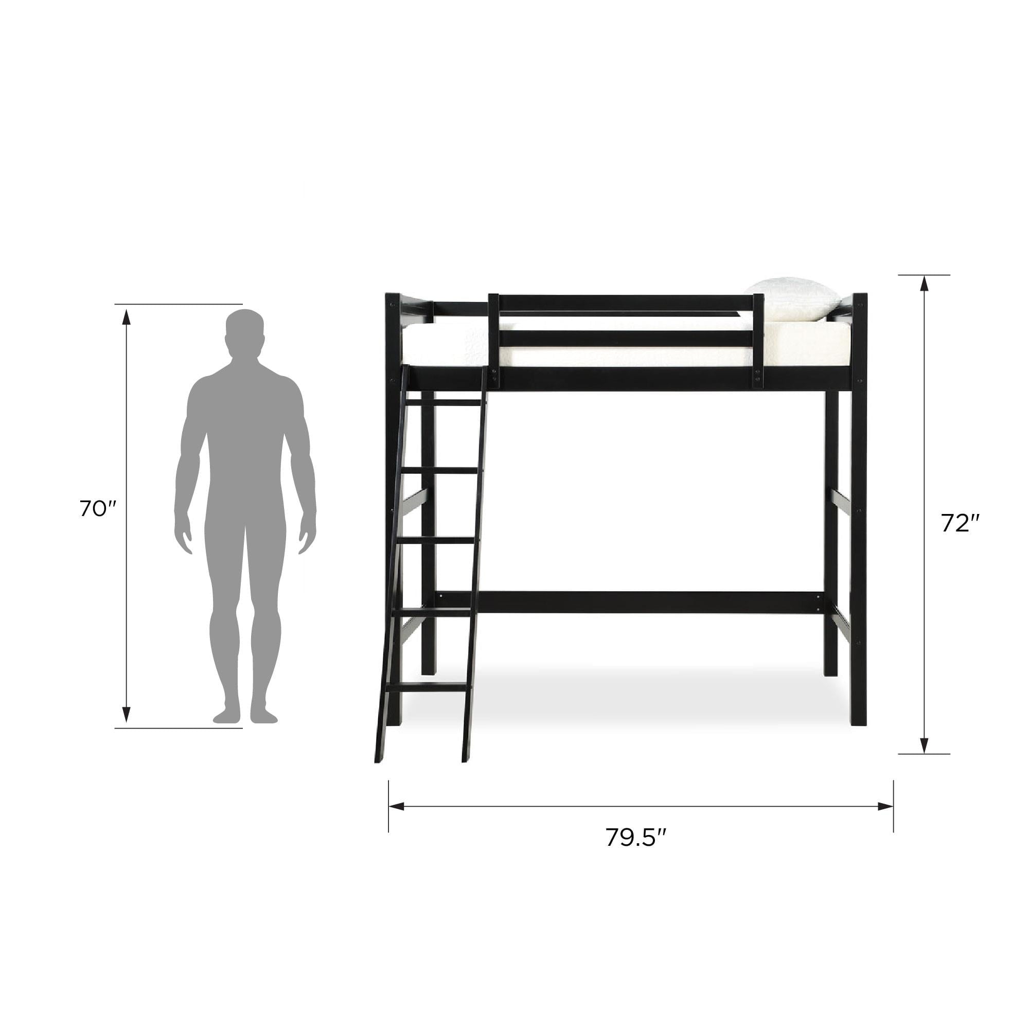 Your Zone Kiarah Twin Loft Bed with Ladder, Black