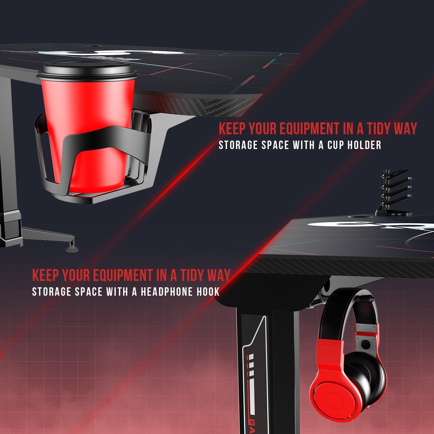 Lacoo Gaming Desk Steel Frame Y-shaped Gaming Desk with Adjustable Height, Black 63