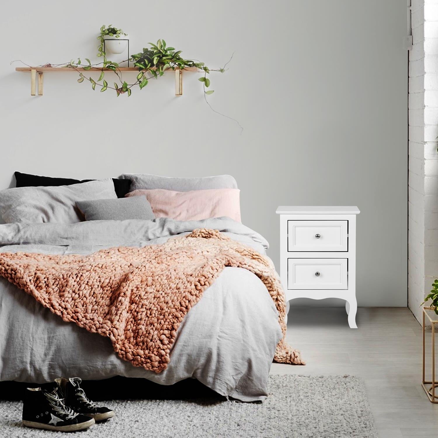 UBesGoo Set of 2 Nightstand, Side Table Night Table,White