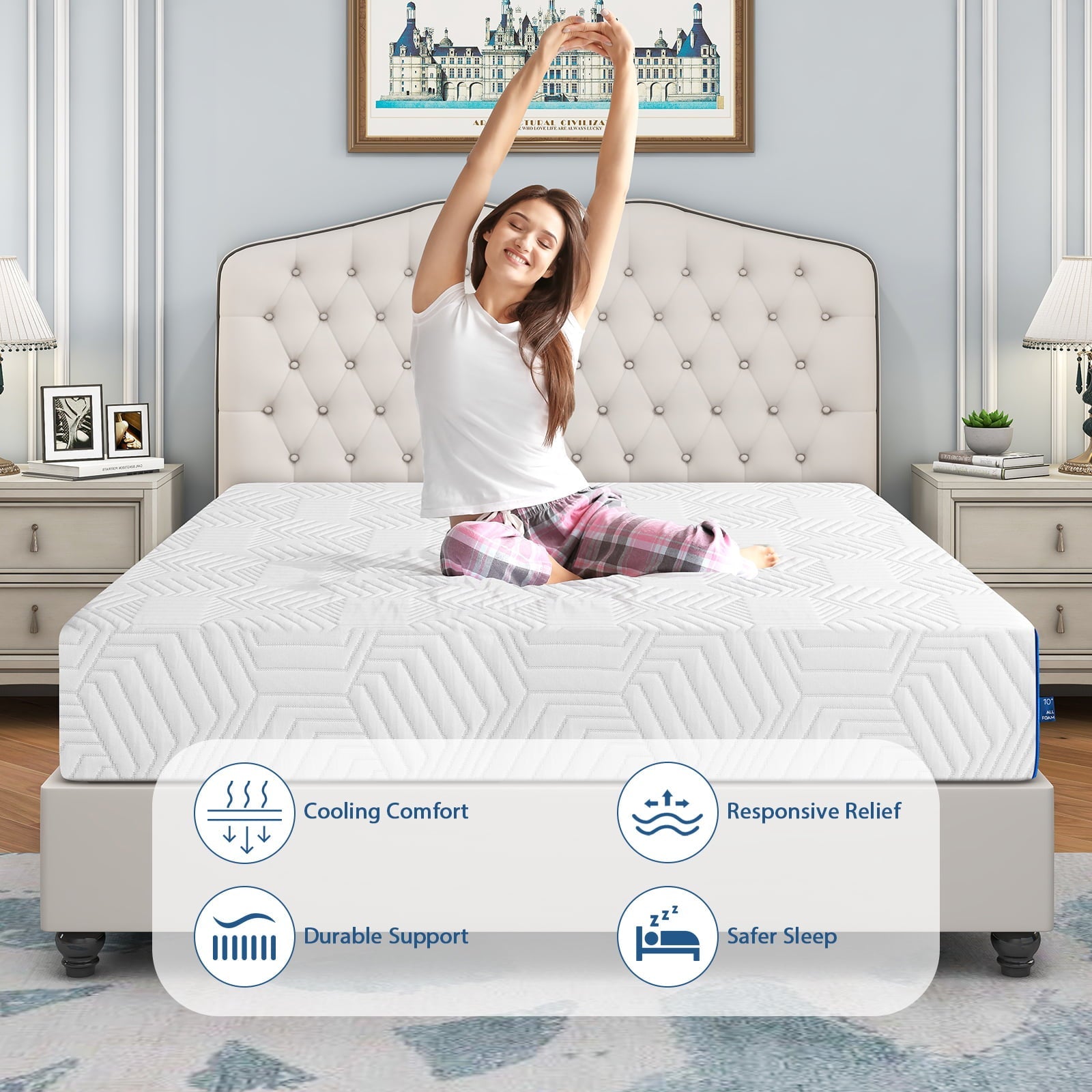 Size Mattress, 10 inch Gel Memory Foam Mattress Mattress in a Box, for a Comfort Sleep & Pressure Relief, Medium Firm Feel with Motion Isolating