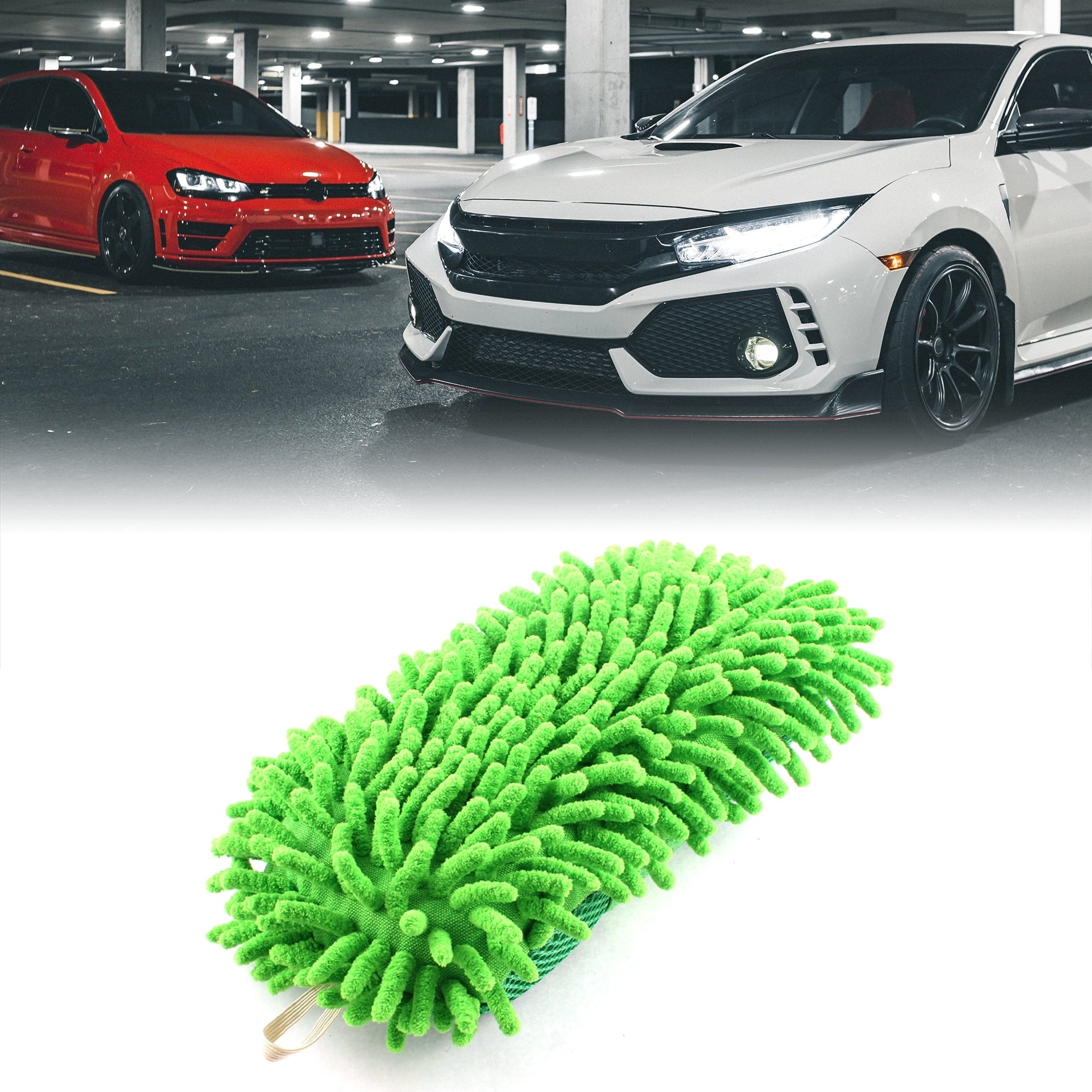 Unique Bargains Microfiber Chenille Cleaning Tool Washing Brush Sponge Pad for Car  Green