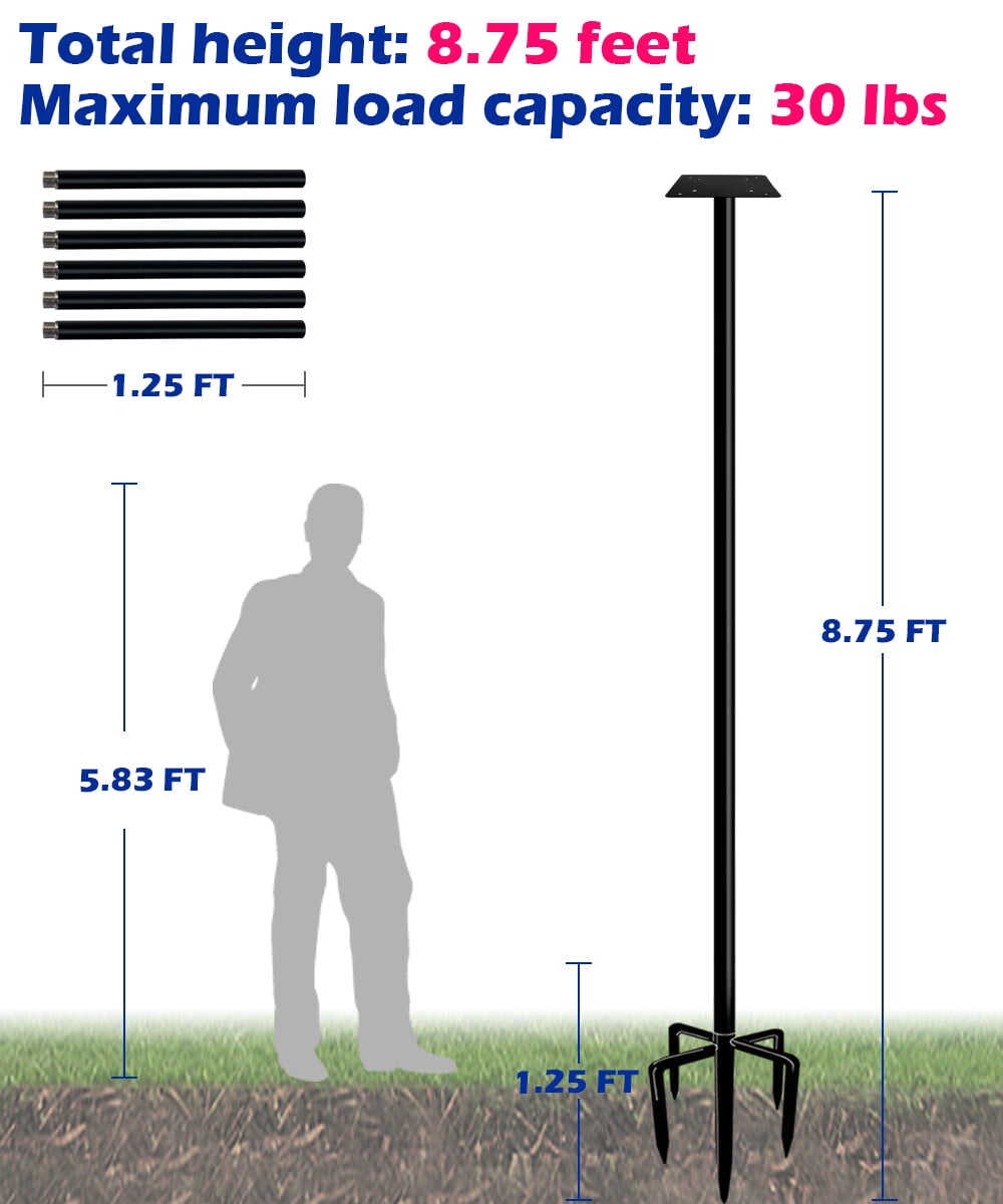Garbuildman 105 inch Wild Bird Feeder Pole Kit, Heavy Duty Bird House Pole Set with 5-Forked Base, Adjustable Universal Mounting Post Kit for Outdoors, Matte Black, 1 Pack
