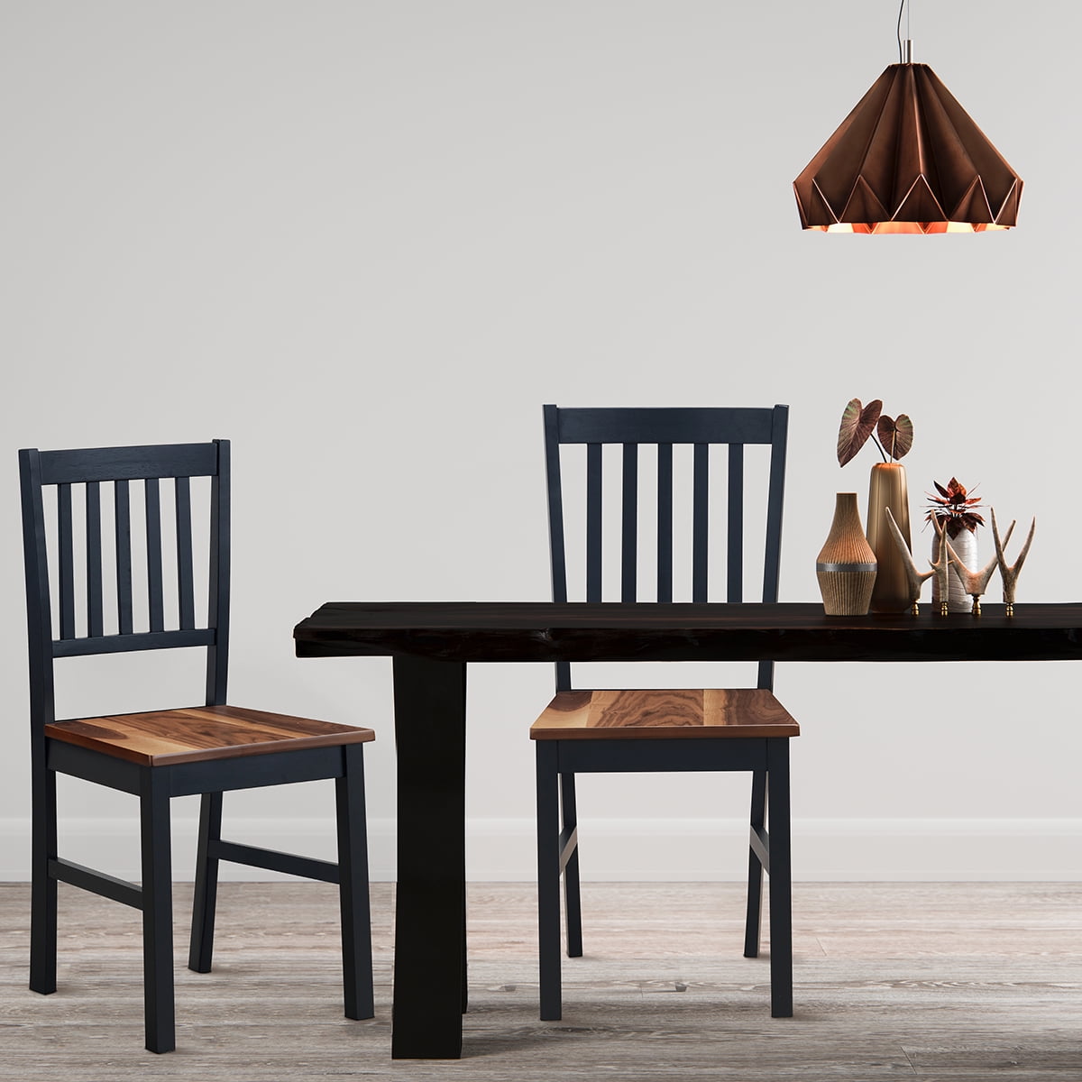 Set of 4 Dining Chair Kitchen Black Spindle Back Side Chair with Solid Wooden Legs