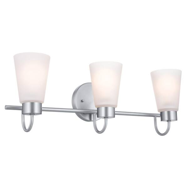 Erma 23 in. 3-Light Brushed Nickel Traditional Bathroom Vanity Light with Satin Etched Glass Shades