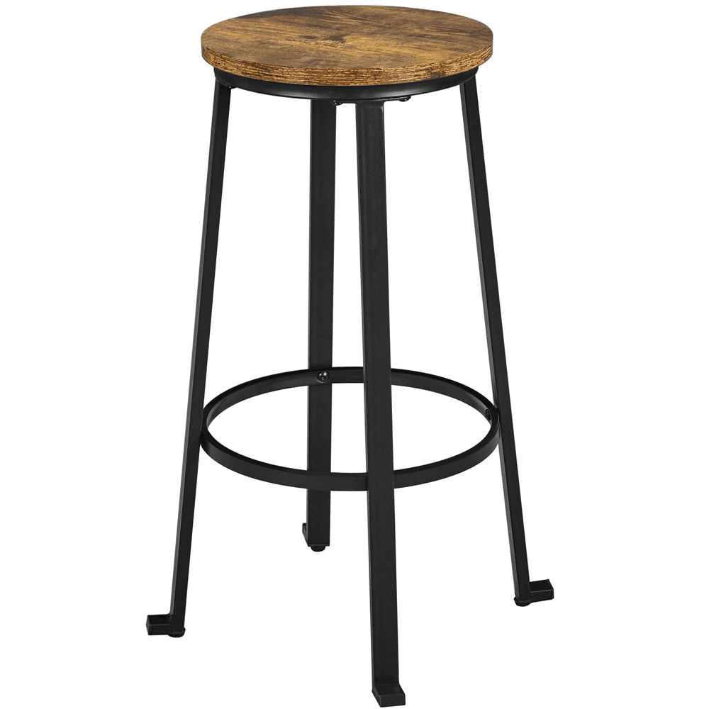 Topeakmart 2pcs 29.5''H Backless Metal Frame Bar Stools with Round Top, Rustic Brown