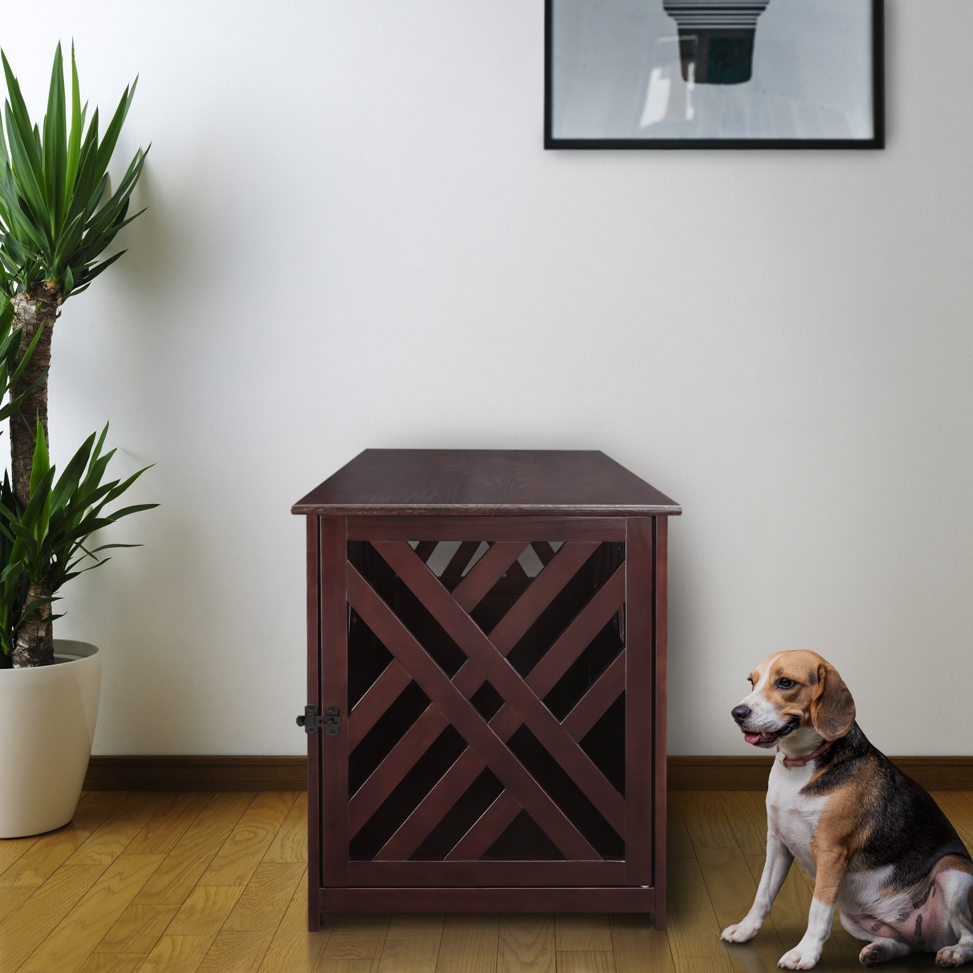 Casual Home Modern Lattice Wooden Pet Crate End Table, Espresso, Medium, 33