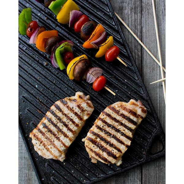 Double Play 16.75 in. Black Cast Iron Reversible Stovetop Griddle