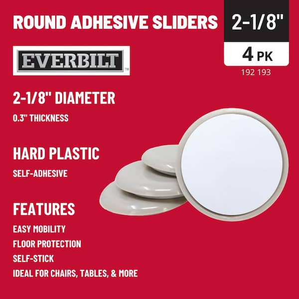 2-1/8 in. Beige Round Self-Adhesive Plastic Heavy Duty Furniture Slider Glides for Carpeted Floors (4-Pack)