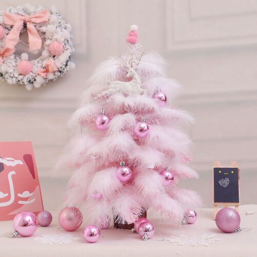 Pink Mini Christmas Tree w/Feather Ornament Cedar Home Office Decor Decoration