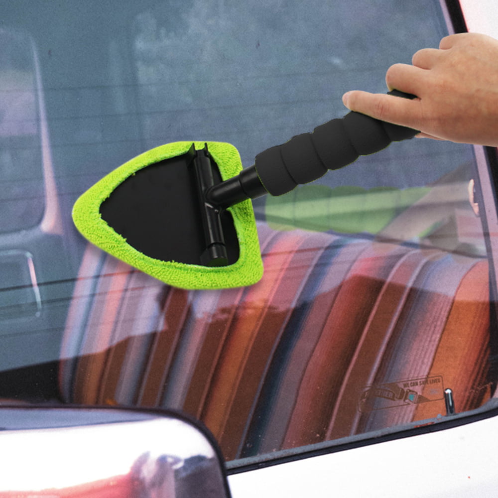Byseng Car Windshield Cleaner, Windshield Cleaning Tool for Car, Microfiber Car Window Cleaner with Extendable Handle + 4 Reusable and Washable Microfiber Pads - Green