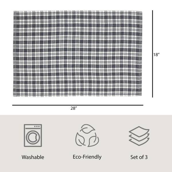 Navy Plaid 100% Cotton Kitchen Towels (3 Piece Set)