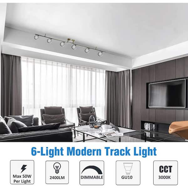 3.7 ft. 6-Light Brushed Nickle Hardwired Swivel Track Lighting Kit with Cylinder Head