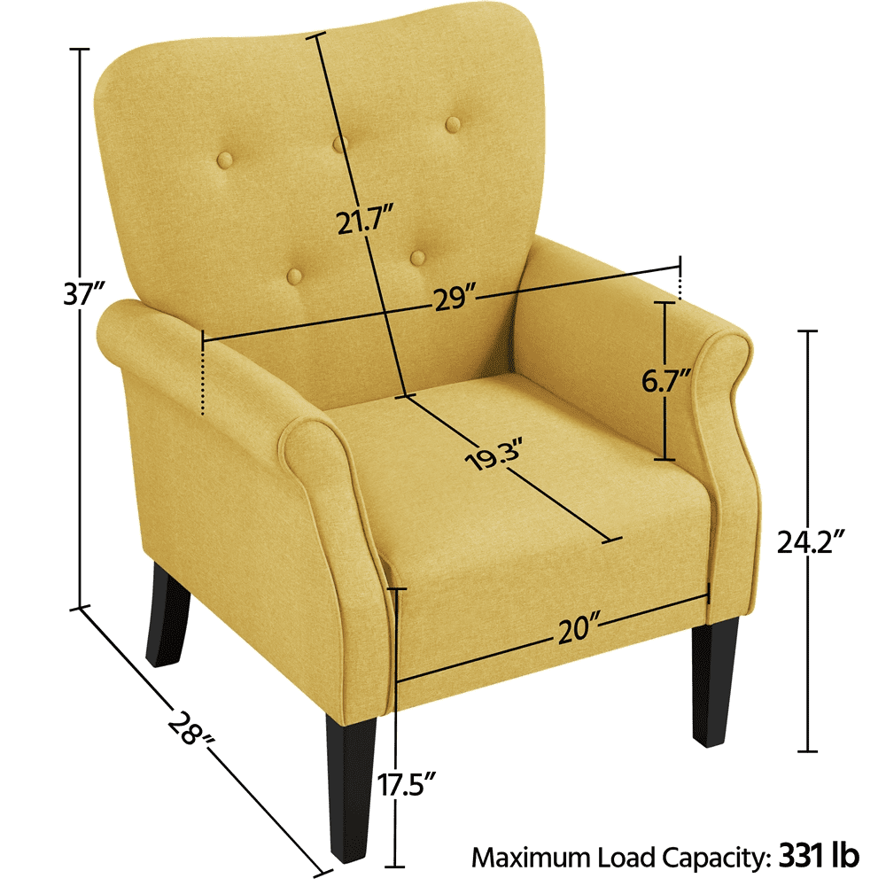 Topeakmart Modern Upholstered Accent Chair Roll Arm Single Sofa with Wooden Leg, Yellow