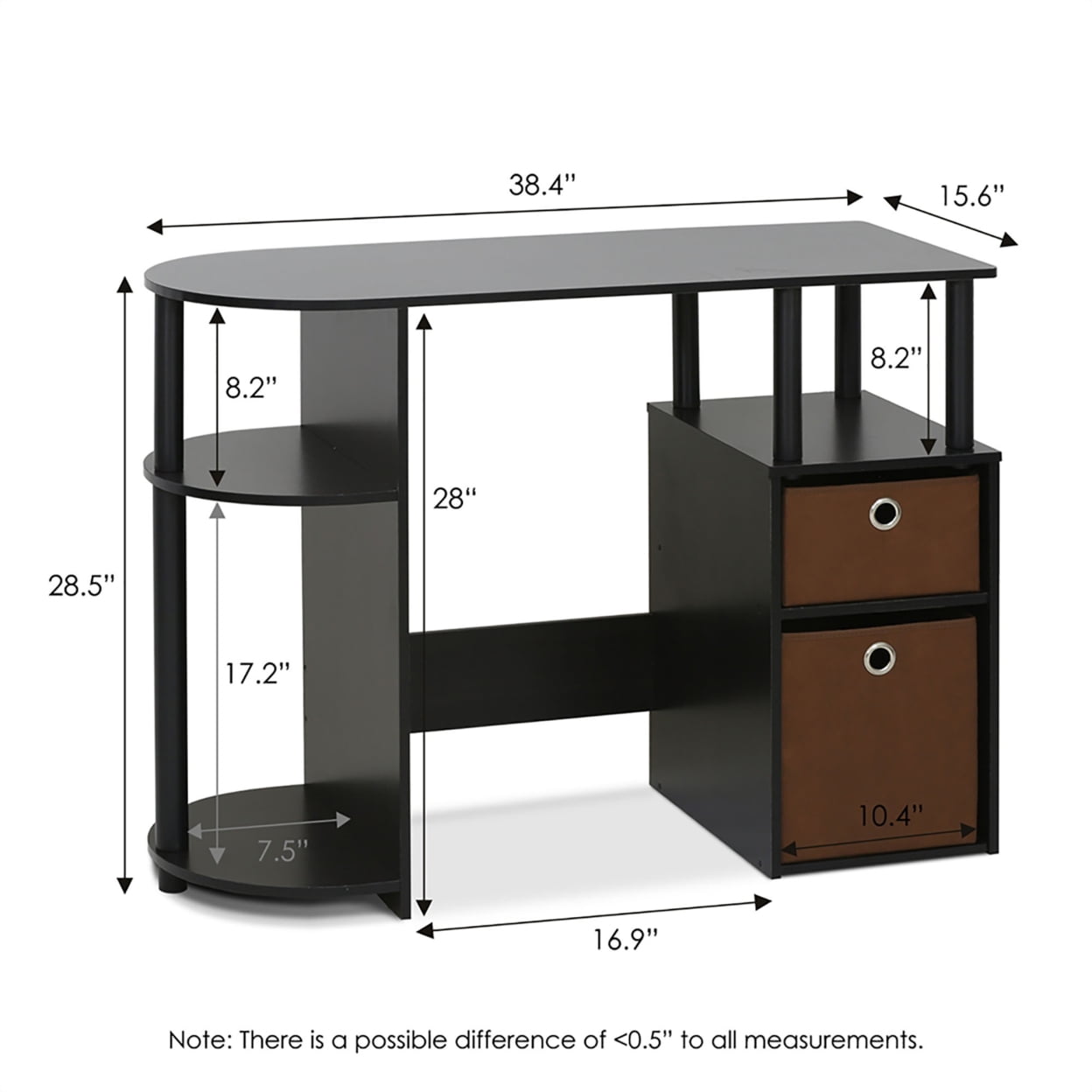 15111 Jaya Simplistic Computer Study Desk With Bin Drawers, Espresso
