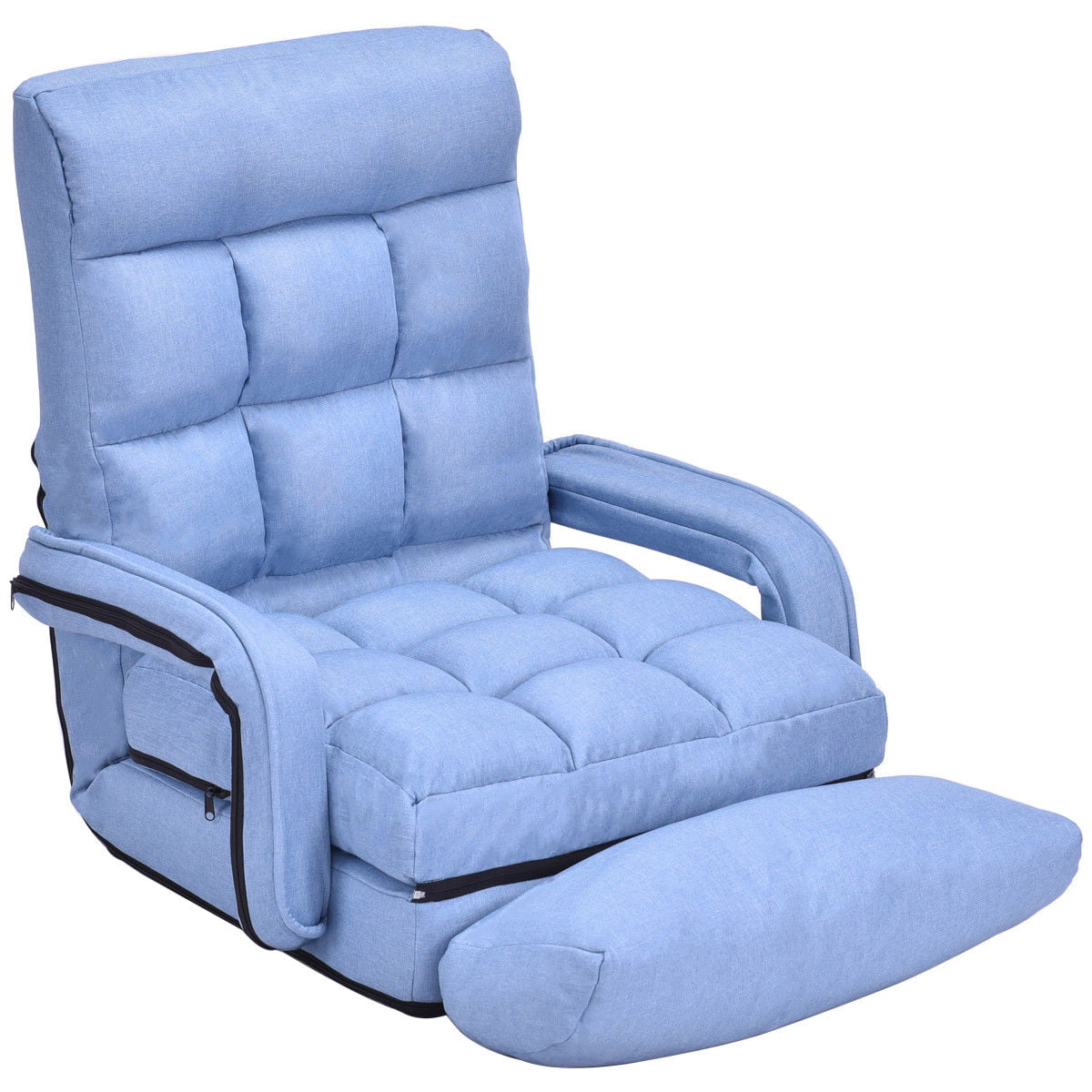 Gymax Blue Folding Lazy Sofa Floor Chair Sofa Lounger Bed with Armrests and Pillow