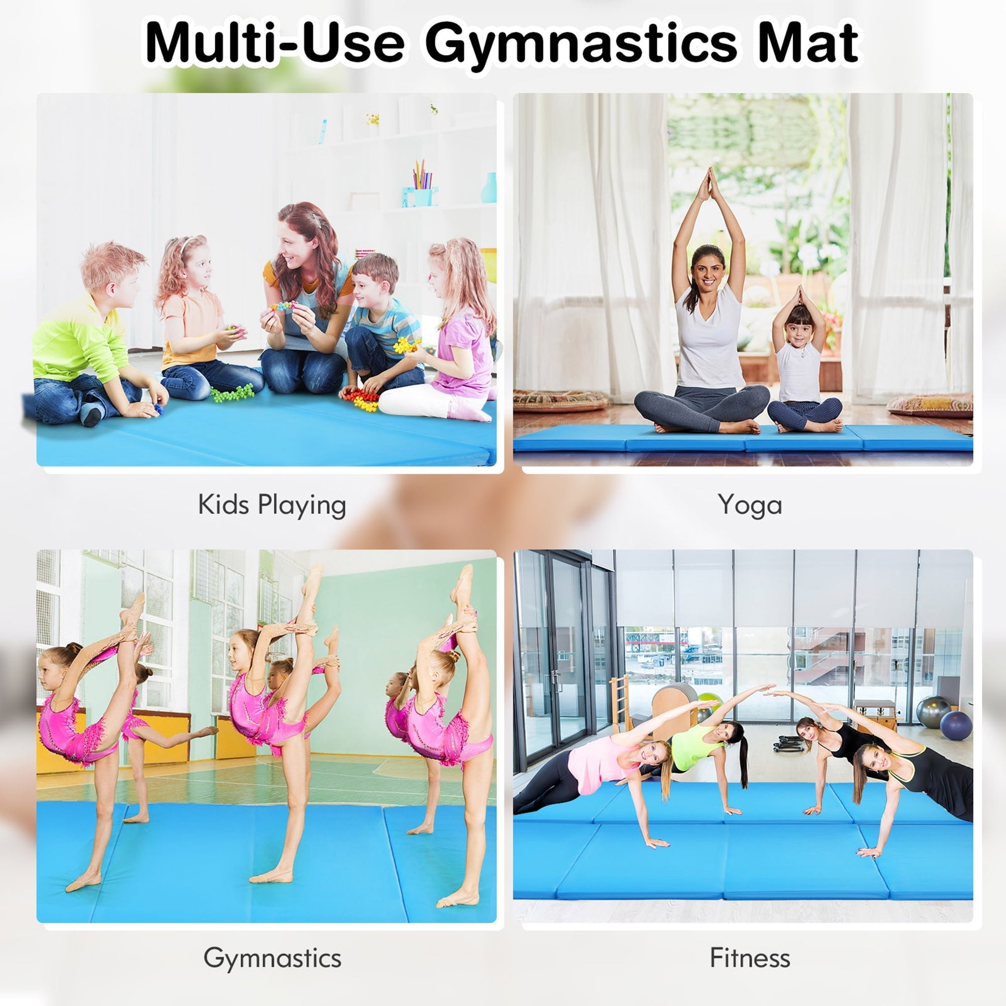 Gymax 8' x 4' x 2'' Folding Gymnastics Tumbling Mat Thickened Exercise Mat Blue