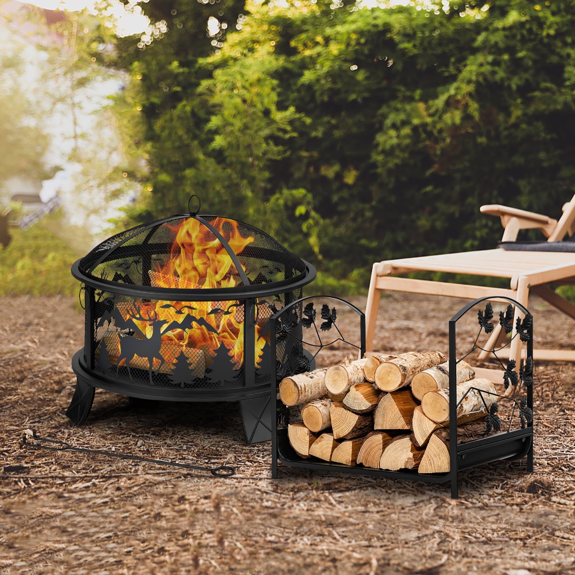 Costway 19'' Firewood Storage Rack Leaf Patterns  Firewood Storage Holder