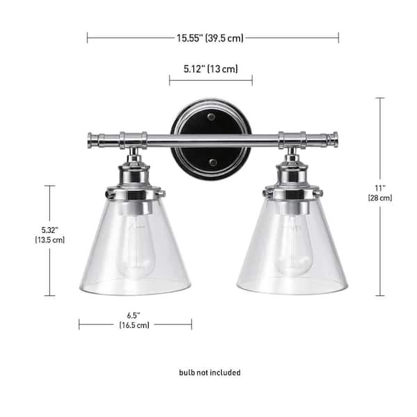 Parker 2-Light Chrome Vanity Light with Clear Glass Shades