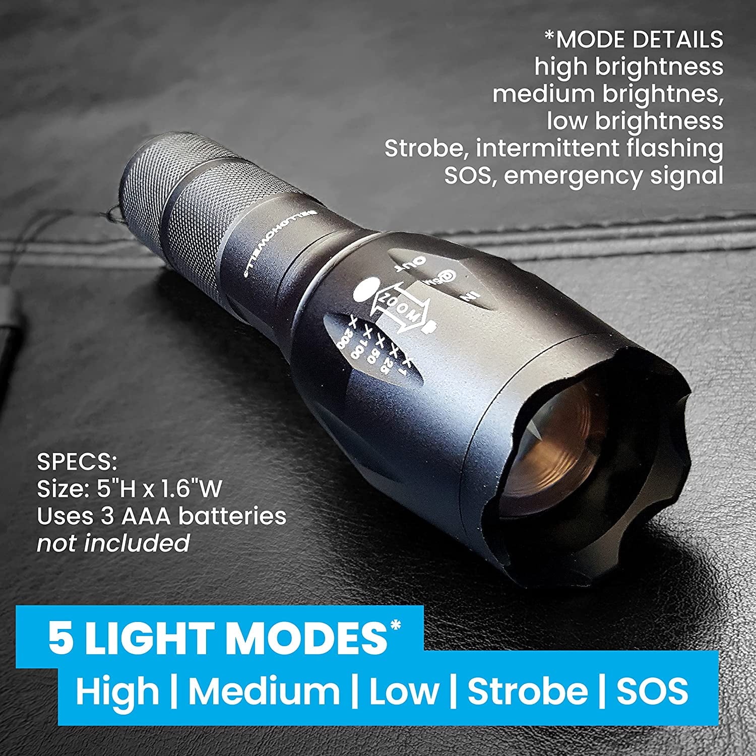 Taclight Tac Flashlight Weatherproof 5 Light Modes 40x Brighter 3 Packs 1lb as Seen on TV