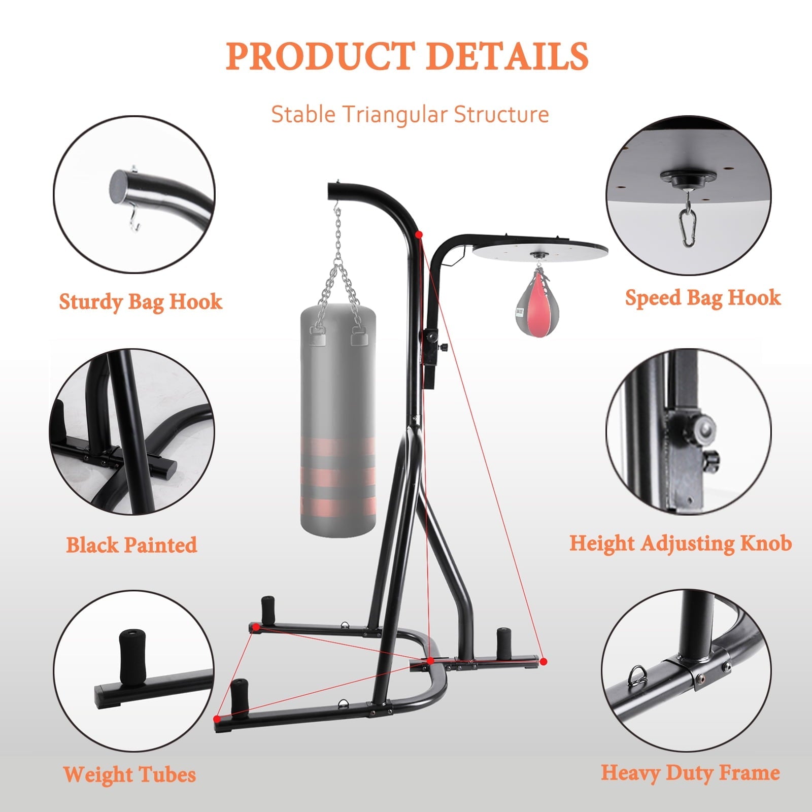 Increkid Free Standing Punching Bag Stand for Adults Height Adjustable Heavy Bag Stand