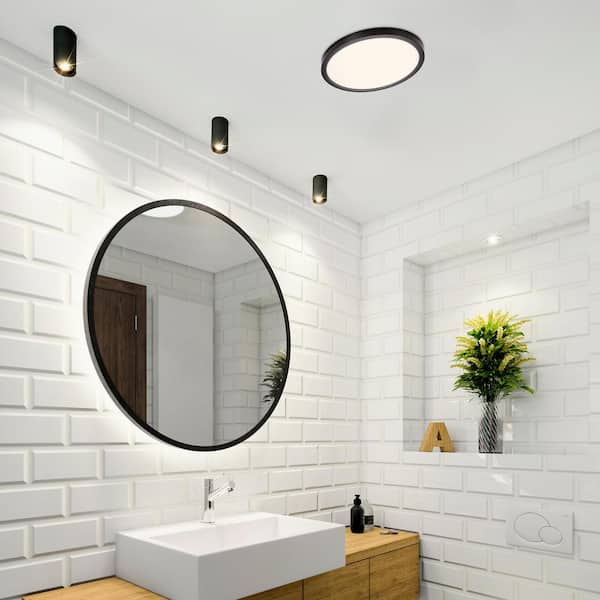 14 in.Black Selectable LED Flush Mount Ceiling Light, 5 CCT  2700K-5000K, 2200 Lumens, Trim Round, Panel Light, Dimmable