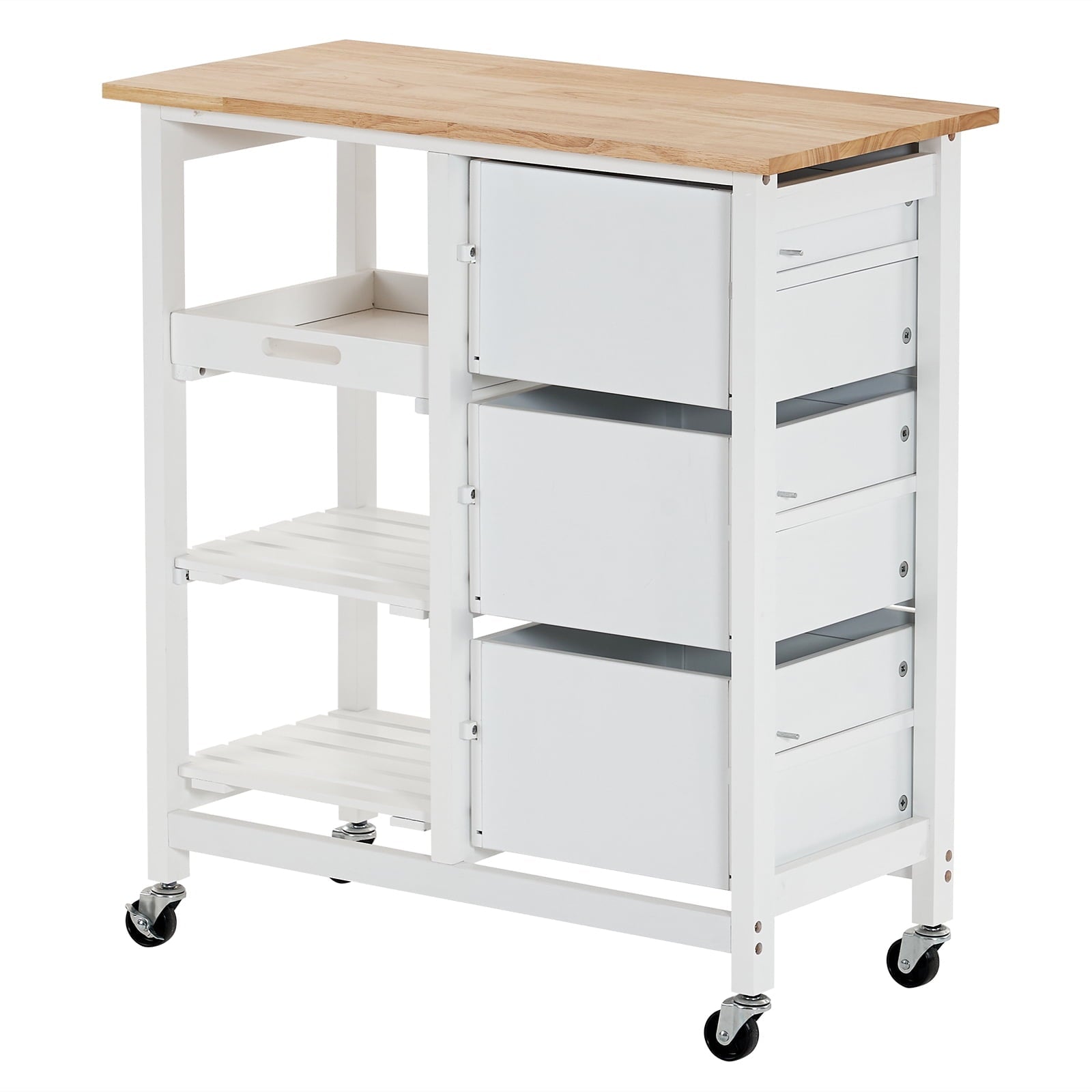 Ktaxon Wood Kitchen Trolley Cart Rolling Kitchen Island Cart Bar Cabinet Table with Drawers and Shelf White