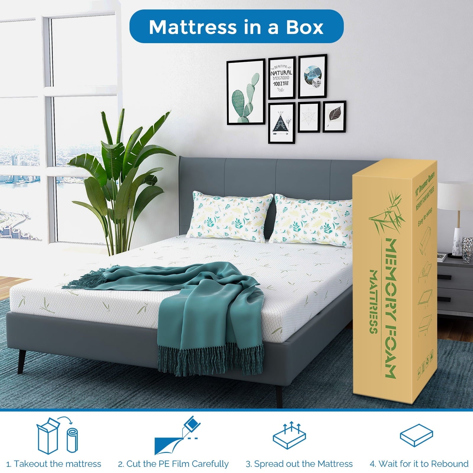 Mattress, 6 inch Memory Foam Mattress Bed in a Box, with Green Tea Cooling Gel, Made in USA