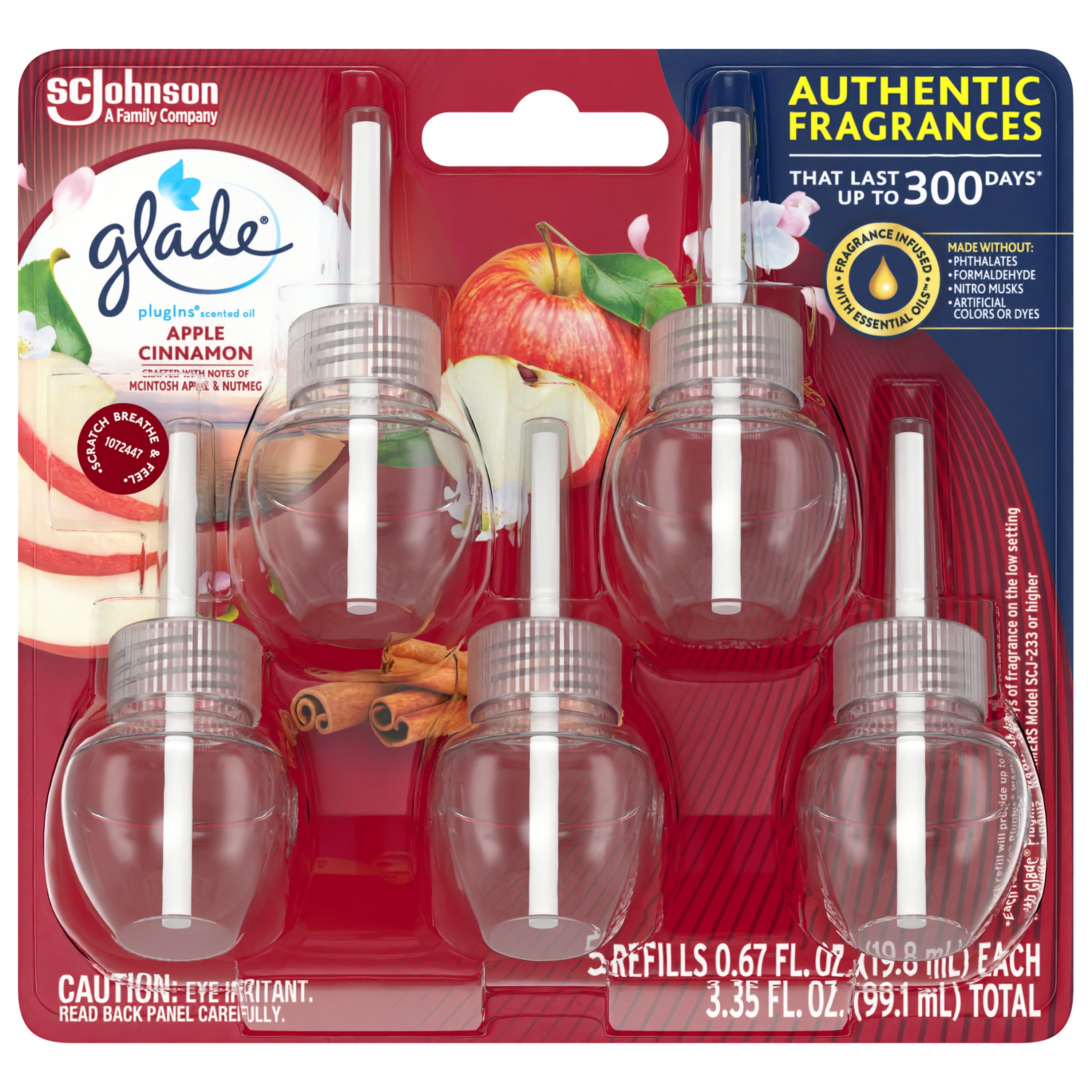 Glade PlugIns Refill 5 ct, Apple Cinnamon, 3.35 FL. oz. Total, Scented Oil Air Freshener