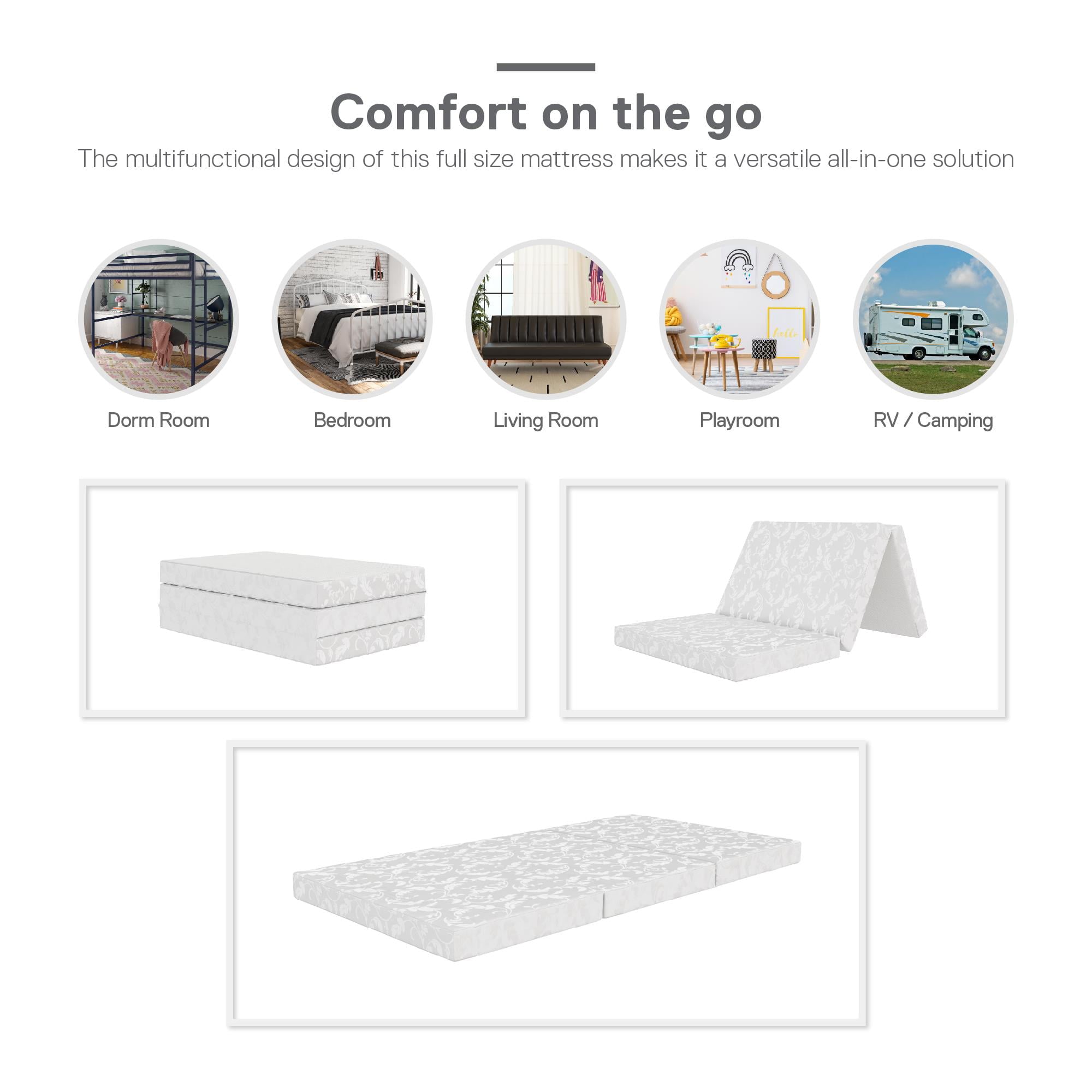 Aries 4-Inch Tri Folding Mattress with Carry Bag and Washable Cover, Twin Size