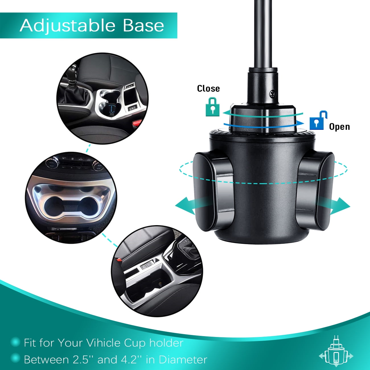 Cup Holder Phone Mount, Upgraded Long Neck Never Shake Heavy Duty Cup Base Car Phone Holder Cradle Car Mount for iPhone 14 Pro/XR/XS Max/X/8/7 Plus/6s/Samsung S10/Note 9/S8 Plus/S7,GPS etc