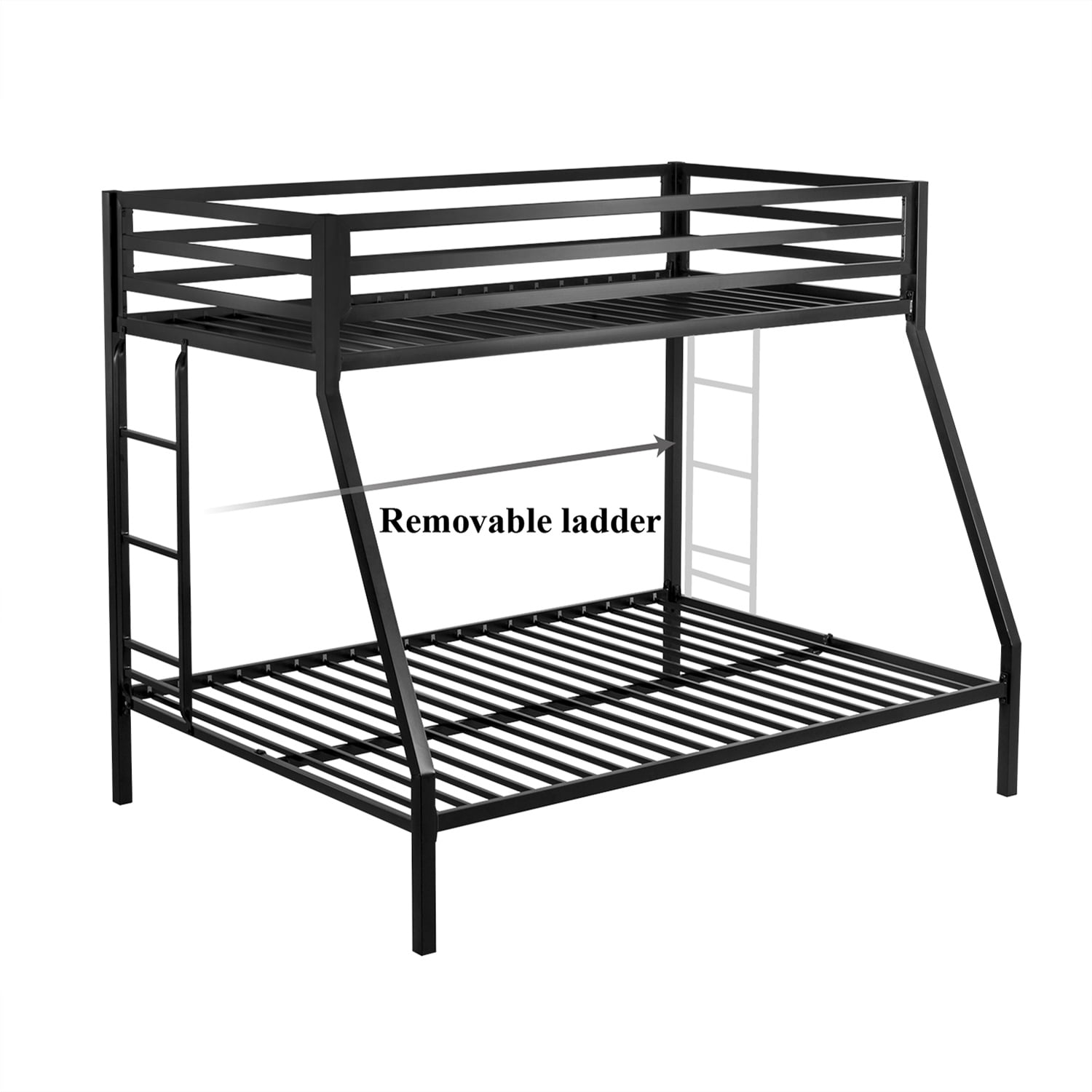 Amolife Twin Over Full Metal Bunk Bed with Stairs, Fullength Guardrail, Matte Black