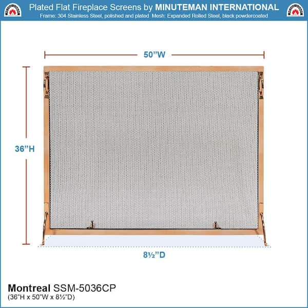 50 in. L Copper 1-Panel Modern Flat Fireplace Screen