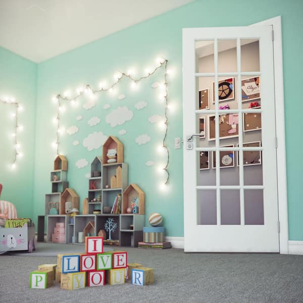 30 in. x 80 in. Clear Glass 15-Lite True Divided White Finished Solid French Interior Door Slab