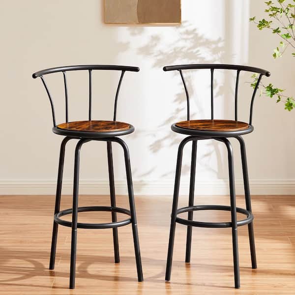 Bar Stools Set of 2 with Back Metal Barstools Tall Chair for Indoor Outdoor Pub Kitchen, Height 27.3 in., Brown