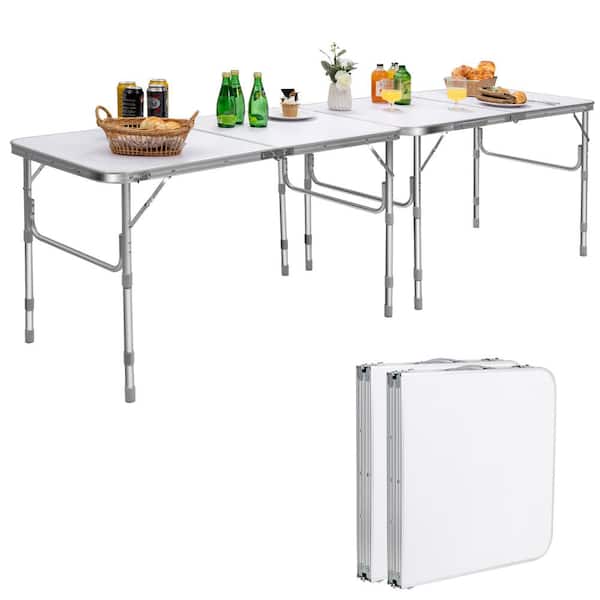2-Piece Folding Tables Height Adjustable Aluminum Picnic Table with Carrying Handle
