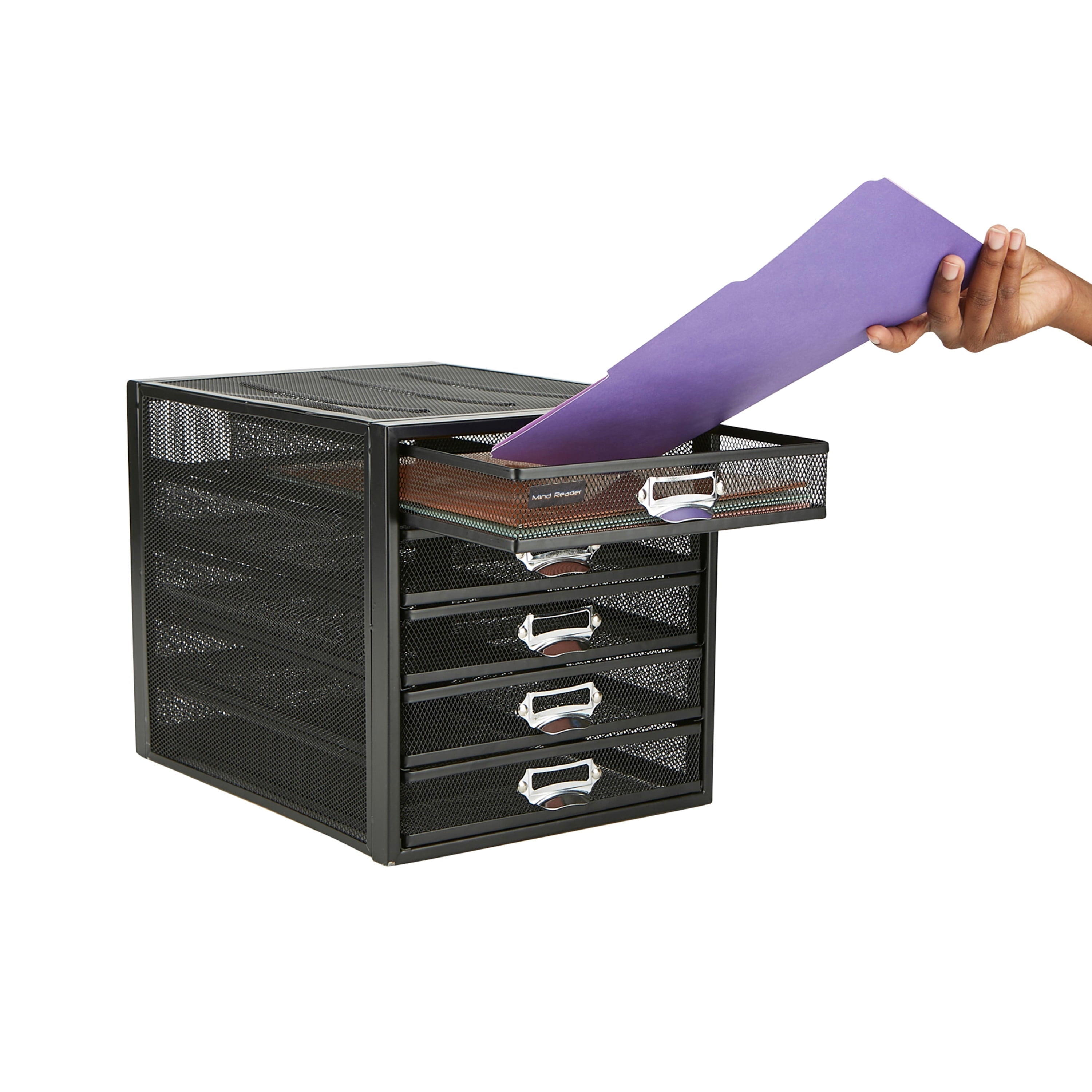 Mind Reader 5 Drawer Metal Desk Cabinet, Black