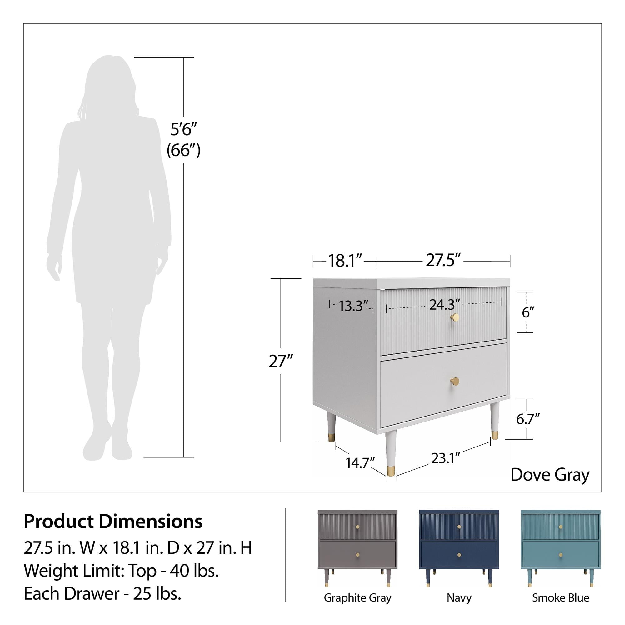 CosmoLiving by Cosmopolitan Elizabeth Nightstand, Dove Gray