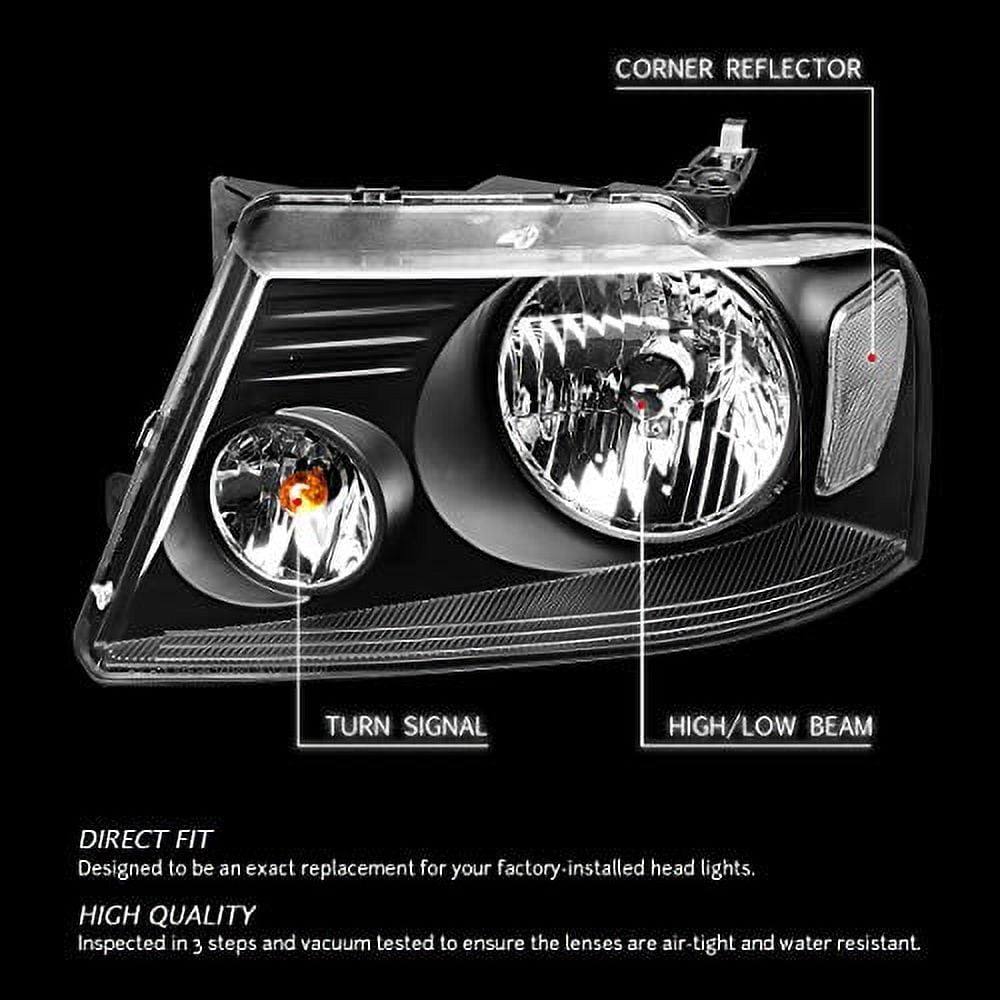 DNA Motoring HL-OH-F1504-BK-CL1 For 2004 to 2008 Ford F150 11th Gen Black Housing Clear Corner Headlight Headlamp 05 06 07 Left + Right