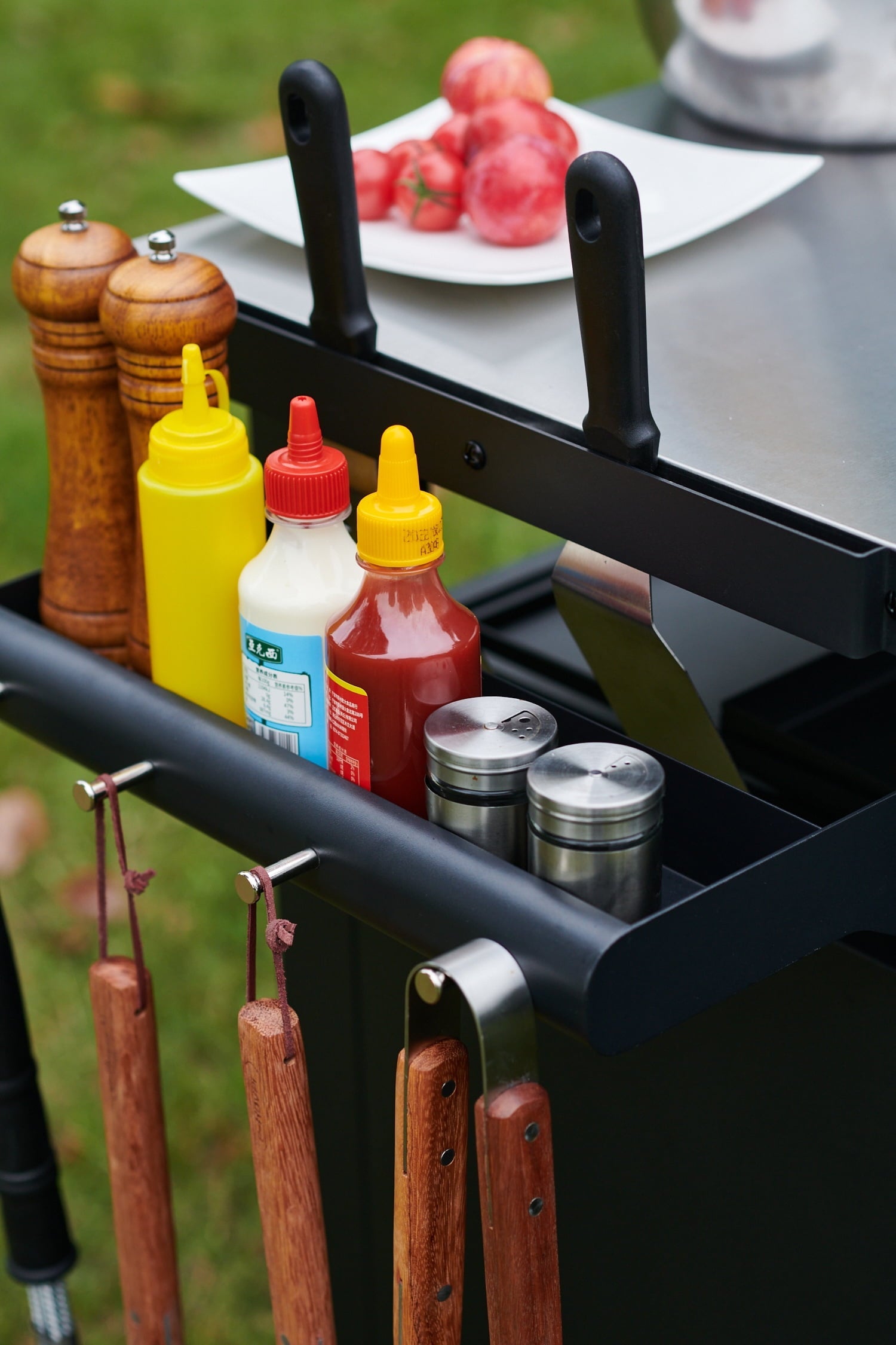 Deluxe 30IN Outdoor Rolling Grill Cook Station, Bar Table with Patio Storage Cabinet and Outdoor Dining Table, Black