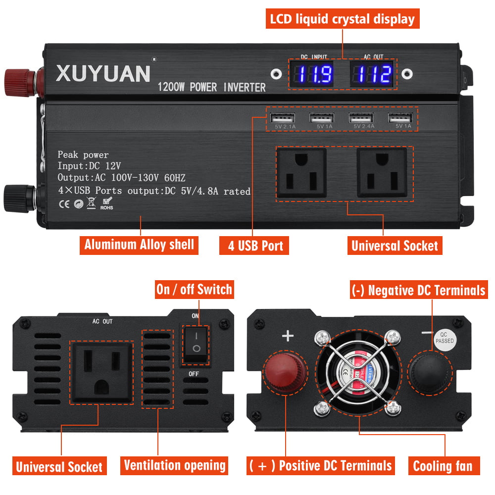 DFITO  3000W Car Power Inverter Watt DC 12V/24V to AC 110V Vehicle Converter RV Truck