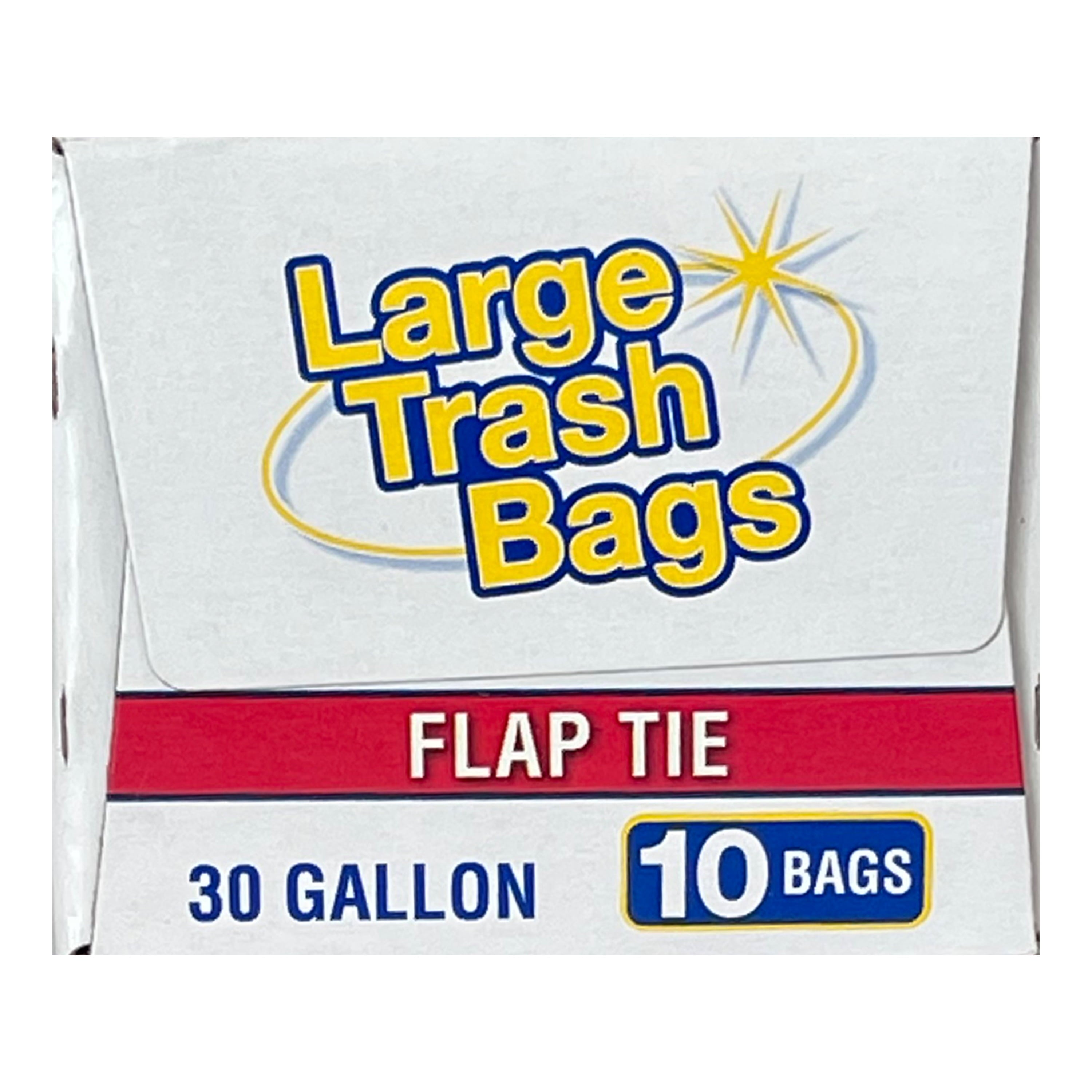 Basic Large Trash Bags, 30 Gallon, Flap Tie, 10 Bags