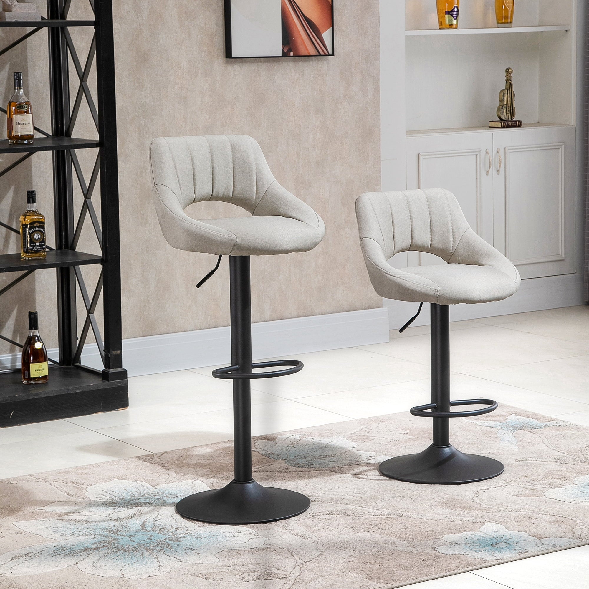 HomCom Bar Stool with Adjustable Height & 360-Degree Swivel, White, Set of 2