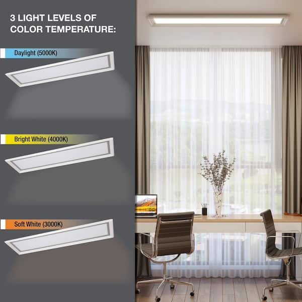 Augusta 50 in. x 15 in. Satin Nickel, White Frame CCT Selectable LED Flush Mount Ceiling Light 4000 Dimmable Lumens