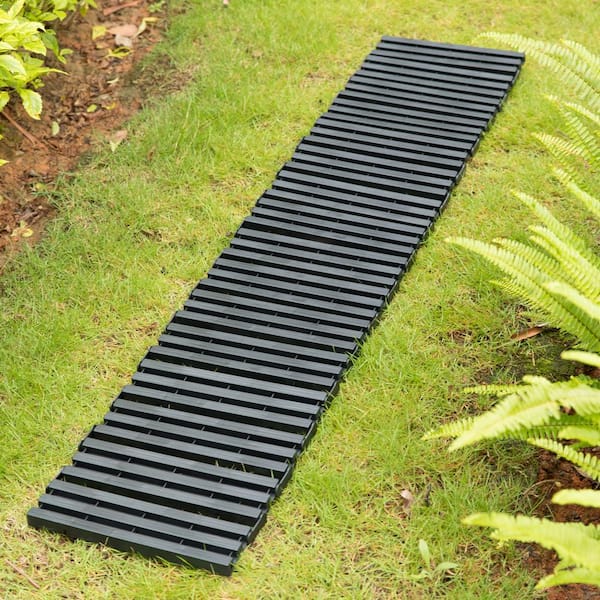 14 in. L Black Plastic Garden Pathway Track Outdoor Flooring Waterproof Tile Anti-Slip Pavers Floor Mat