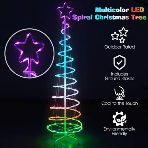 6ft Outdoor Christmas Tree Lights Spiral Rope Lights Colorful Lights Xmas Decor
