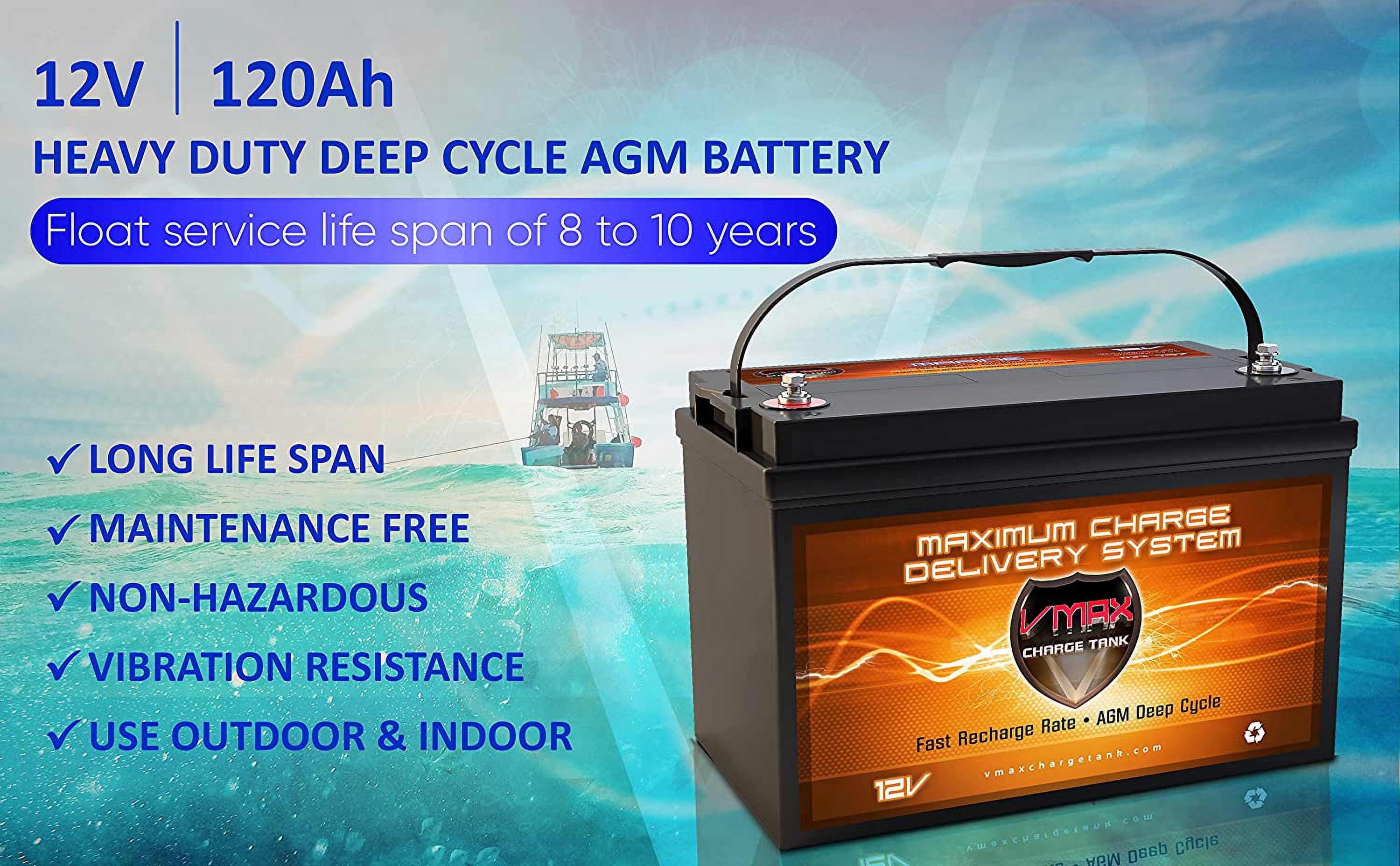 VMAX MR137-120 12V 120Ah AGM Deep Cycle Marine Battery for Minn Kota Terrova 55 12v 55lb Trolling Motor
