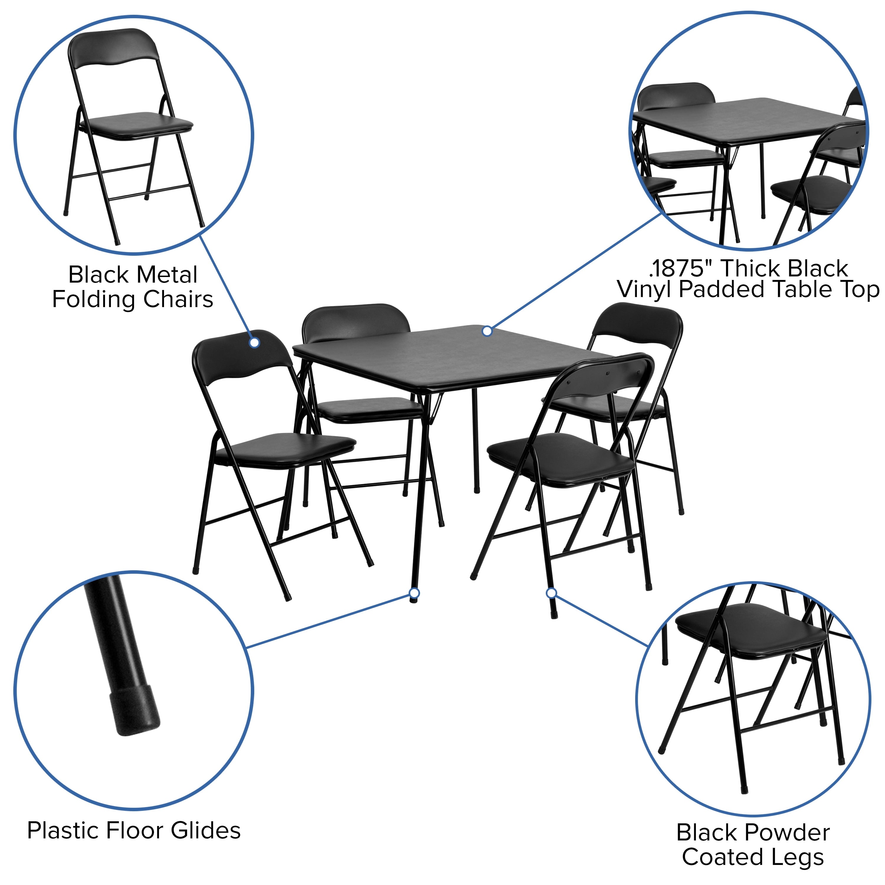 Emma + Oliver 5 Piece Black Folding Game Room Card Table and Chair Set
