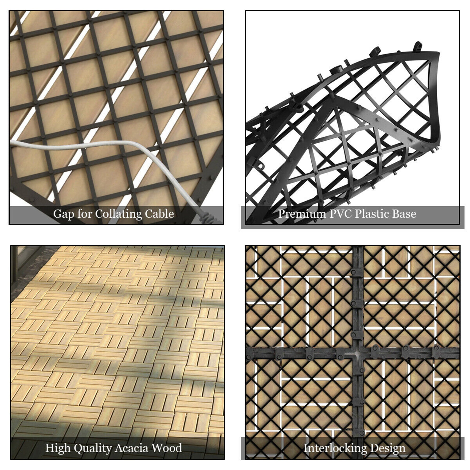 Gymax 10PCS 12'' x 12'' Acacia Wood Deck Tiles Interlocking Patio Pavers Check Pattern