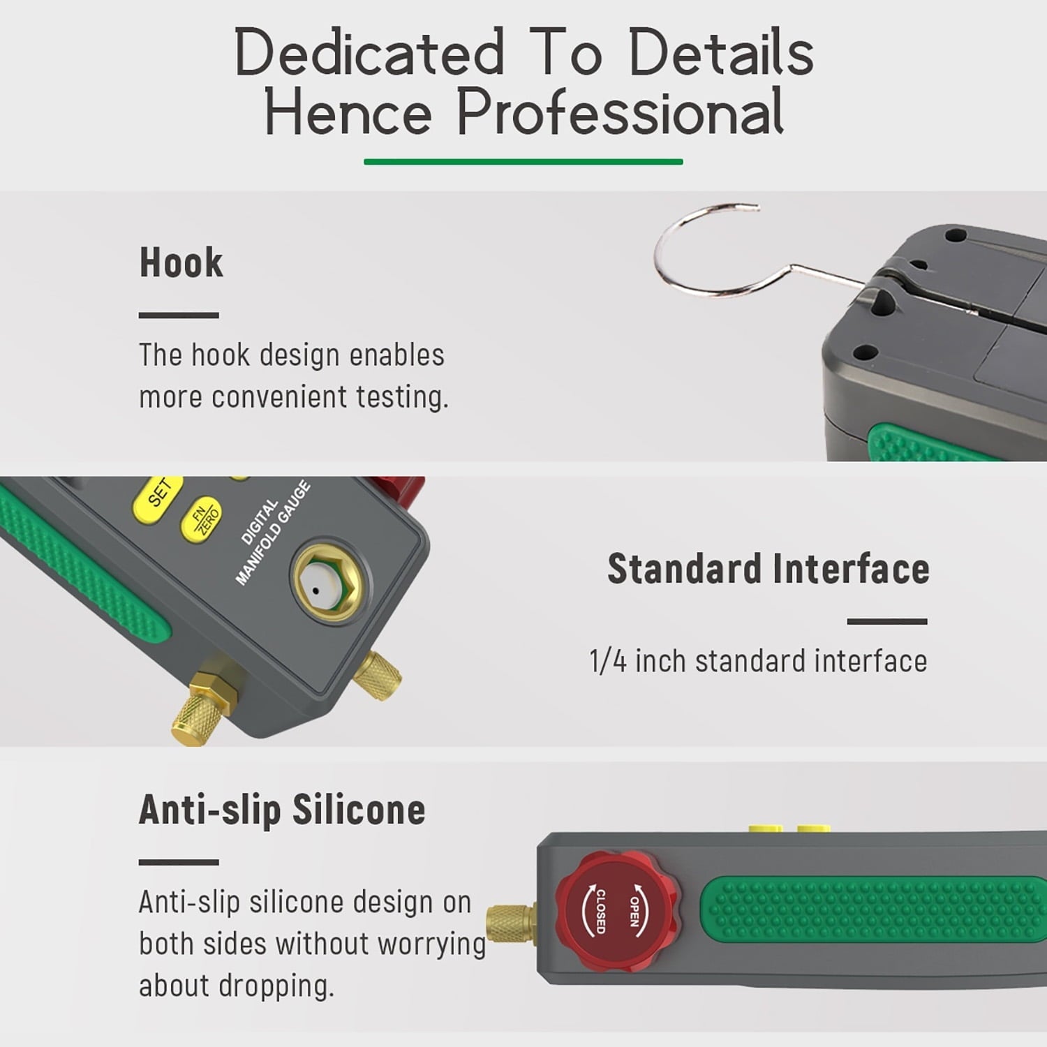 Refrigeration Digital Manifold Gauge, HVAC Vacuum Pressure Gauge, Air Conditioning Maintenance Diagnostic Tool, Freon Temperature Tester, R410a R134a Refrigerants Kit, DY518